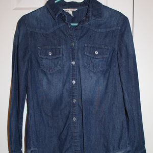 Dark Blue Denim Jean Button Down Shirt Medium